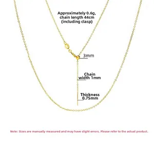 Adjustable 925 sterling silver gold-plated necklace with needle pin and dimensions
