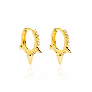 S925 Sterling Silver Spike Huggie Earrings with CZ Stones in 18K Gold Finish