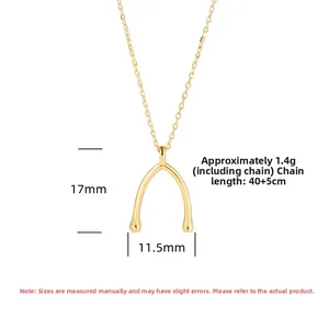 Detailed dimensions of gold wishbone pendant necklace featuring 17mm height and 11.5mm width