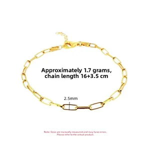 Dettagli del bracciale a maglie rettangolari dorate da 2,5mm con lunghezza 16+3,5cm