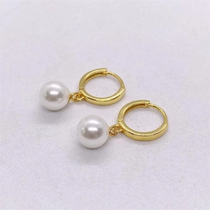 Elegant S925 sterling silver hoop earrings with hanging white pearls for women