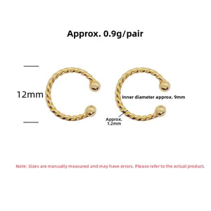 Dimensions détaillées des boucles d'oreilles torsadées en argent 925 doré de 12 mm
