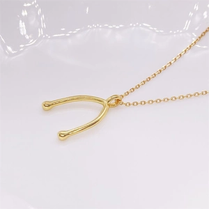 Polished S925 sterling silver gold-plated wishbone pendant necklace for women