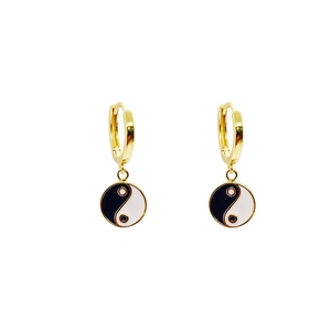S925 Sterling Silver Yin Yang Enamel Hoop Earrings For Women Gold Plated Tai Chi Drip Oil Pendant Geometric Jewelry