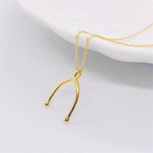 Elegant gold S925 sterling silver wishbone necklace with minimalist polished pendant