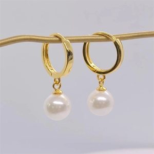 Elegant 925 Sterling Silver Artificial Pearl Hoop Drop Earrings For Women Gold Plated Simple Minimalist Dangle Jewelry For Party Daily Wear
