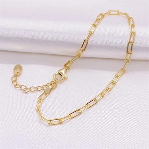 Bracciale a Catena a Graffetta in Argento Sterling 925 Placcato Oro per Donna Bracciale a Maglia Rettangolare Minimalista Gioielli
