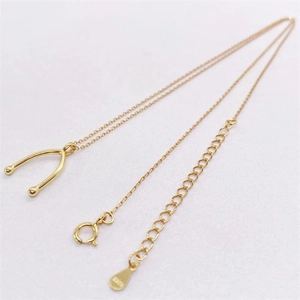 S925 sterling silver gold-plated wishbone pendant necklace with lobster clasp and chain
