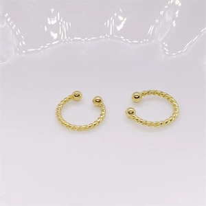 S925 sterling silver gold-plated twisted C-shaped ear cuffs with beads at ends