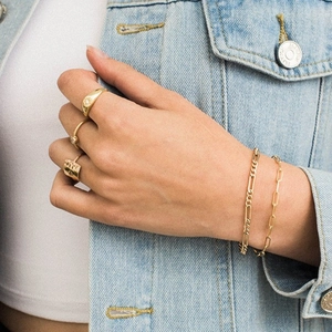 Set gioielli in argento S925 dorato con anello a stella e bracciale a graffetta
