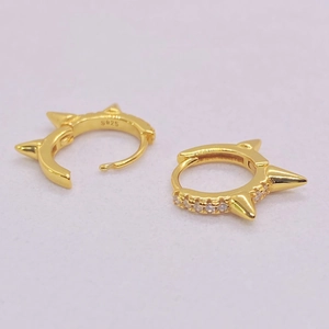 S925 sterling silver gold plated hoop earrings with punk spikes and pave zircon stones