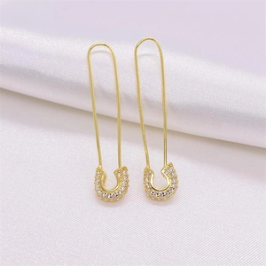 Orecchini a spilla da balia in argento S925 placcato oro con pendenti in zircone su seta