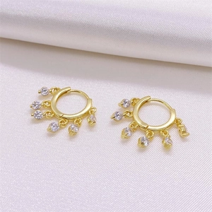 Elegant gold-plated S925 silver hoop earrings with shimmering CZ diamond tassel charms