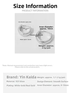 Size guide for S925 sterling silver hoop earrings with 8mm and 10mm inner diameter