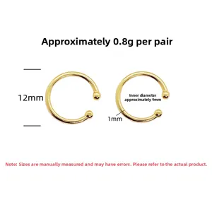 Detailed size specifications for 12mm gold-plated ear cuff with 1mm thickness and weight