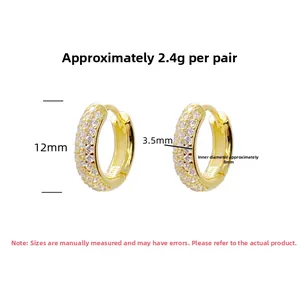 Detailed view of S925 sterling silver hoop earrings with triple row zircon pave setting