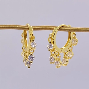 Elegant 925 Sterling Silver Gold Plated Zirconia Tassel Hoop Earrings For Women Fashion Geometric Daily Commute Jewelry