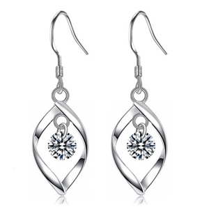 925 Sterling Silver Zirconia Ear Hook Dangle Earrings Twisted Wave Design Platinum Plated Sparkling Jewelry For Women Gift