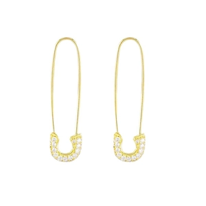 Orecchini a spilla da balia in argento S925 placcato oro con pavé di zirconi scintillanti