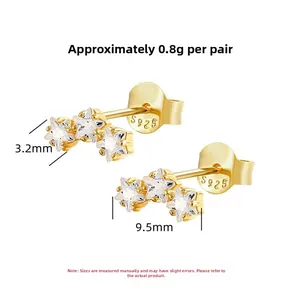 Detail shot of S925 sterling silver triple star stud earrings with 9.5mm length size