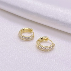 Elegant gold-plated S925 sterling silver hoop earrings with two rows of pavé zircons