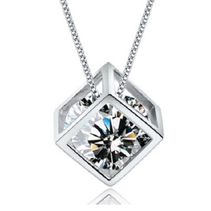 S925 Sterling Silver Hollow Cube Pendant Necklace For Women Fashion Geometric Rhinestone Clavicle Chain Jewelry Gift