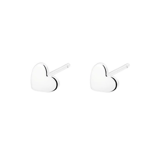 Detailed macro view of minimalist S925 sterling silver heart-shaped stud earrings