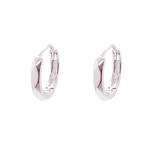 Minimalist S925 sterling silver geometric hoop earrings with polished faceted design