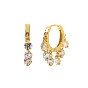 Elegant gold-plated S925 sterling silver hoop earrings with five sparkling zircon stones