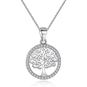 Collier Pendentif Arbre de Vie en Argent Sterling 925 pour Femme Platine Or Rose Strass Incrusté Cercle Bijoux Botaniques Cadeau