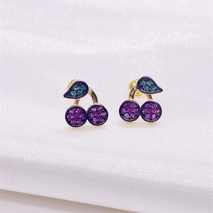 Boucles d'oreilles cerises en argent S925 avec pierres violettes et vertes sur soie