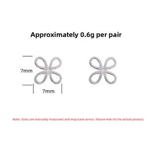 Detailed size view of S925 sterling silver hollow clover earrings measuring 7mm by 7mm