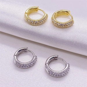 Classic S925 sterling silver hoop earrings with pave cubic zirconia in gold and silver