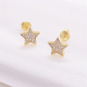 925 Sterling Silver Star Stud Earrings For Women Small Pentagram Gold Plated Rhinestone Inlaid Fashion Personalized Jewelry Gift