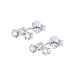 S925 sterling silver star stud earrings with triple sparkling cubic zirconia stones