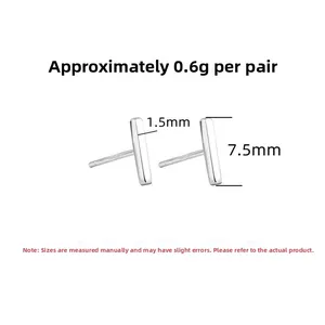 Detailed view of S925 sterling silver rectangular stud earrings with dimensions 7.5x1.5mm