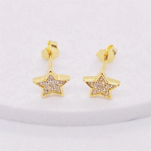 Elegant gold-plated S925 sterling silver star stud earrings with sparkling pavé zircons