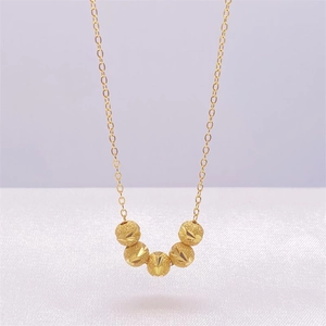 Elegant S925 sterling silver necklace with five golden faceted beads on silk