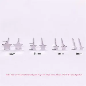 Detailed comparison of S925 sterling silver star stud earrings in sizes 3mm to 6mm