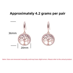 Rose gold tree of life drop earrings with white zircons 36mm by 20mm dimensions