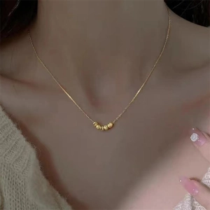 S925 sterling silver gold necklace featuring five frosted beads on a fine chain