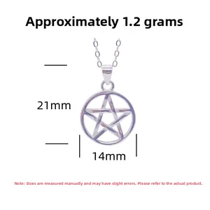 Detail of S925 sterling silver pentagram pendant with dimensions 21mm by 14mm