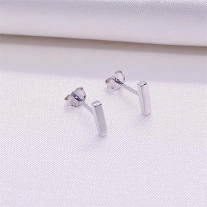 Pair of minimalist S925 sterling silver bar stud earrings with polished mirror finish