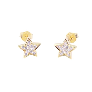 S925 sterling silver star stud earrings with purple zircons and gold plating finish
