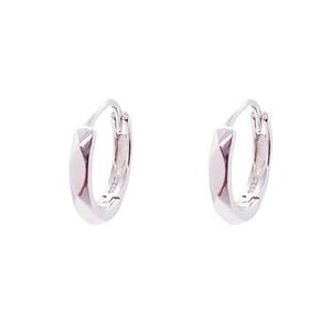 S925 sterling silver hoop earrings with geometric diamond-cut facets on white background