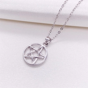 S925 sterling silver pentagram star pendant necklace with delicate chain on white silk