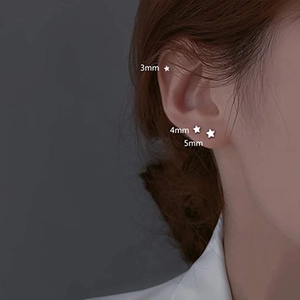 Minimalist S925 sterling silver star stud earrings in 3mm, 4mm, and 5mm sizes