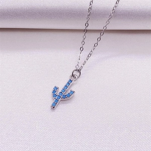 Elegant S925 sterling silver cactus pendant necklace with turquoise blue stones on satin