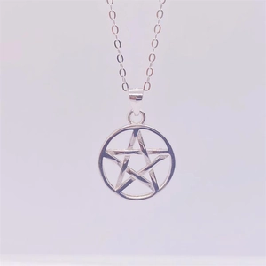 Minimalist S925 sterling silver pentagram star circular pendant necklace for men and women