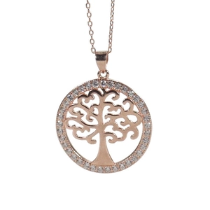 Collier en argent S925 or rose pendentif Arbre de Vie avec sertissage de zircons